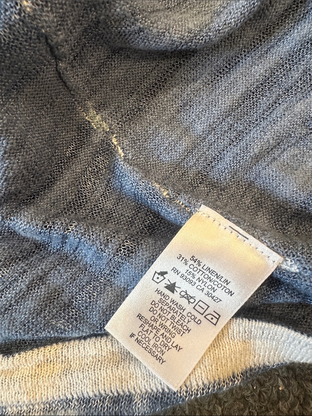 Nic + Zoe Blue and White Ruched Side Linen Blend Airy Open Cardigan Size Large - Picture 9 of 10